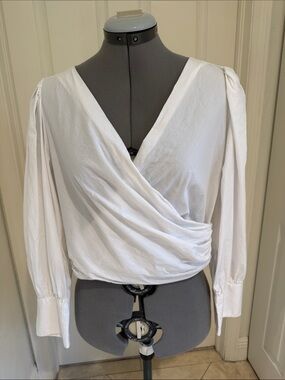 White Wrap-Style Long Sleeve Top